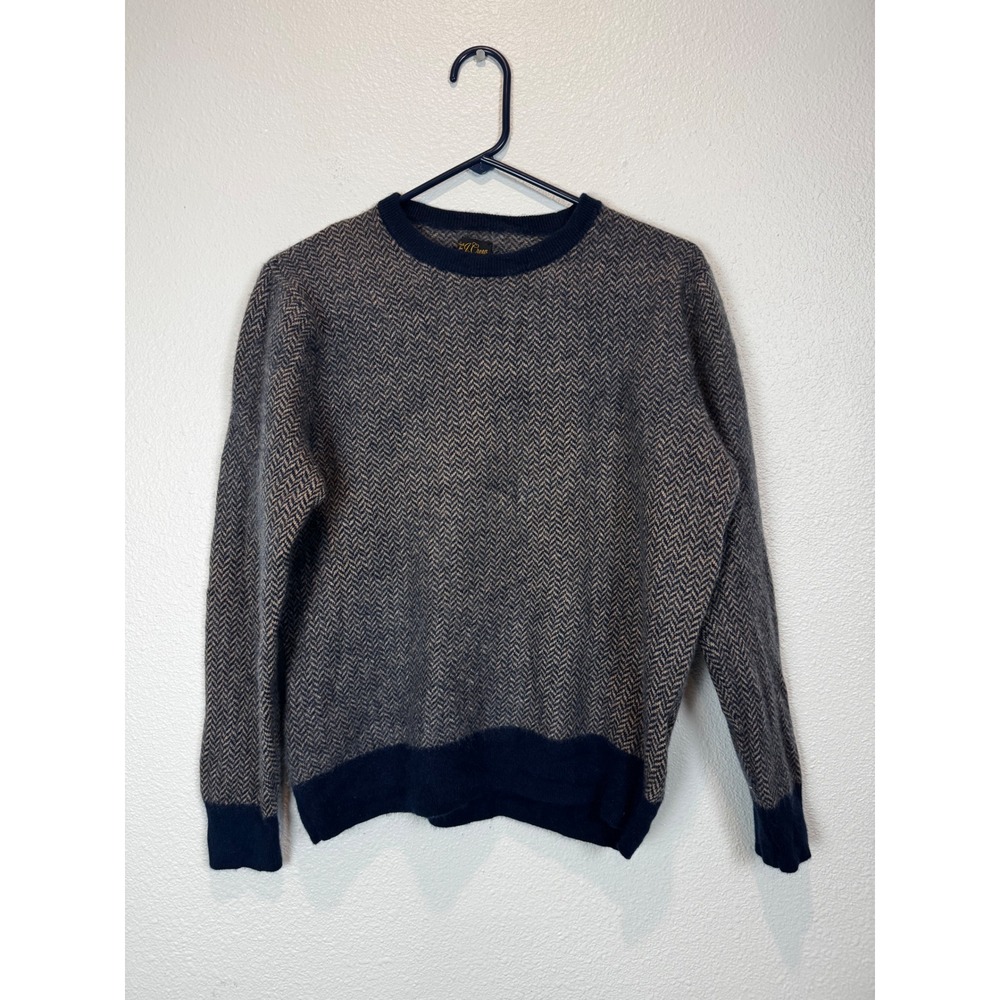 J.Crew Sweater Mens XL Blue Herringbone 100% Cashmere Crewneck Long Sleeve
